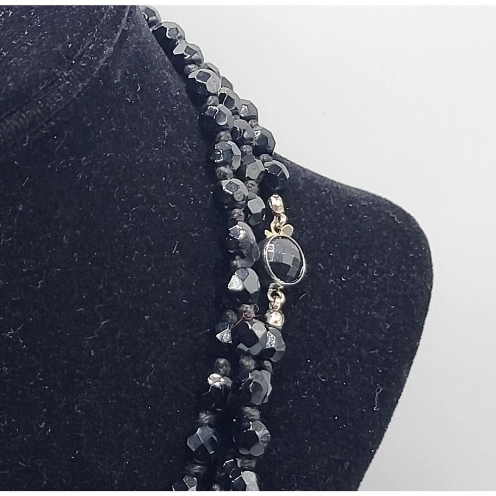 Vintage 40s Faceted Black Jet Long Strand Necklace 56in Made in Austria